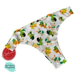 Women's Printed Thong Panties - White and Green St. Patrick’s Day Cats 1X NWT